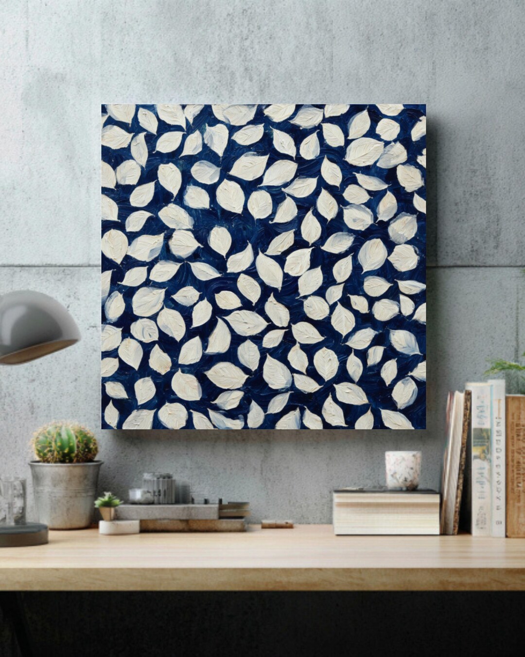 Vintage Abstract Leaf Canvas Print – Navy Blue Botanical Wall Art ...