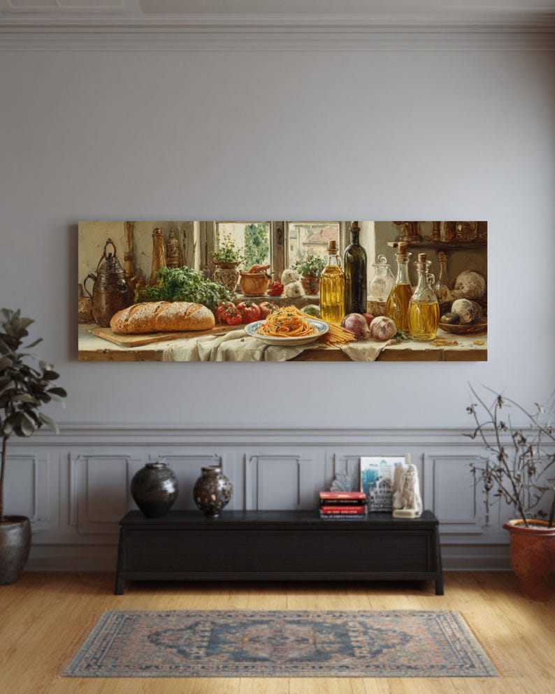 Vintage Italian Kitchen Still Life Canvas Print – Rustic Table Wall Art ...