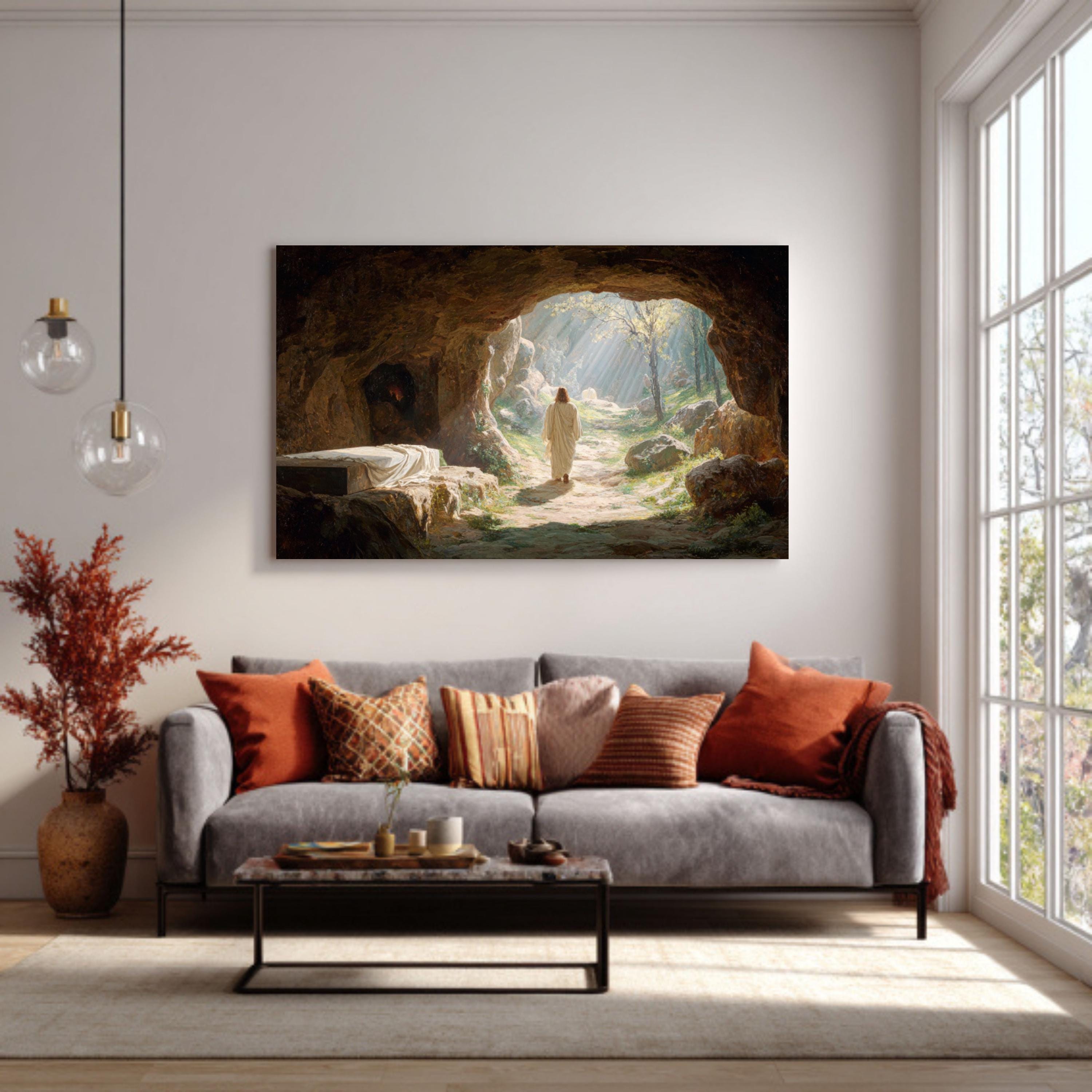 Vintage Jesus Resurrection Empty Tomb Canvas Print – Christian Easter ...