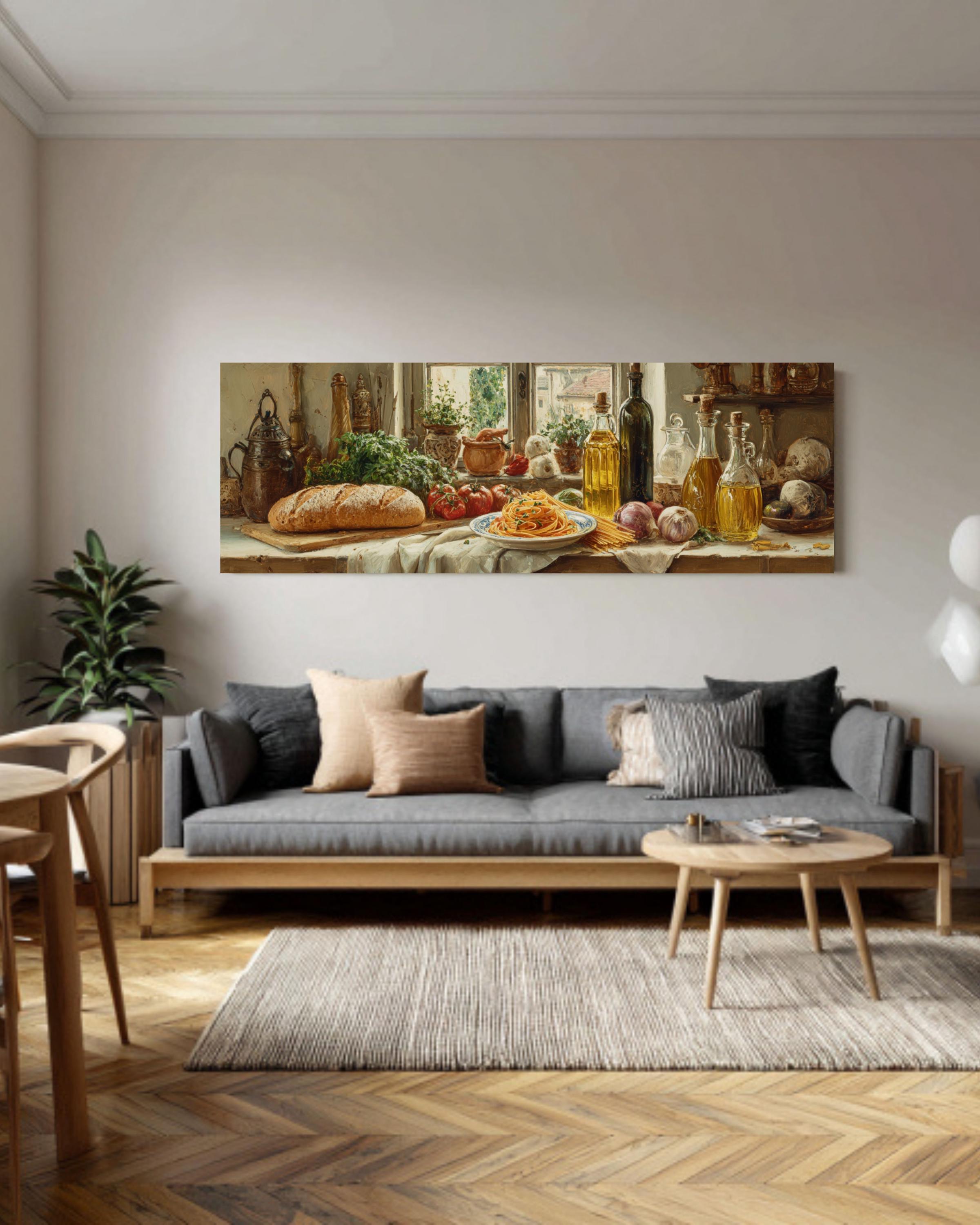 Vintage Italian Kitchen Still Life Canvas Print – Rustic Table Wall Art ...