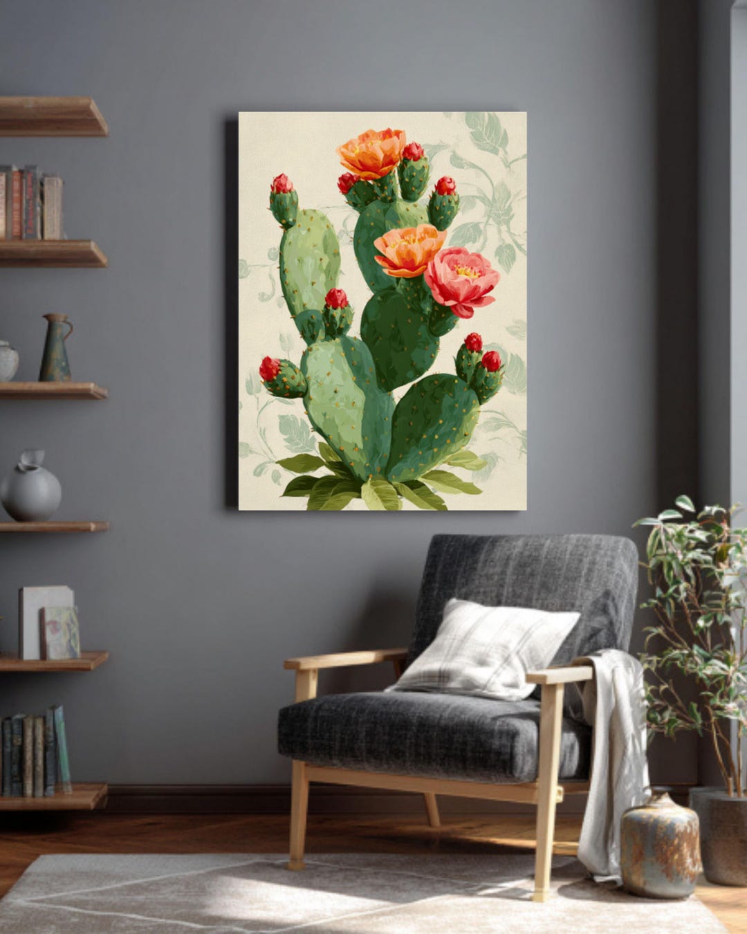 Vintage Prickly Pear Cactus Canvas Print – Botanical Desert Plant Wall ...