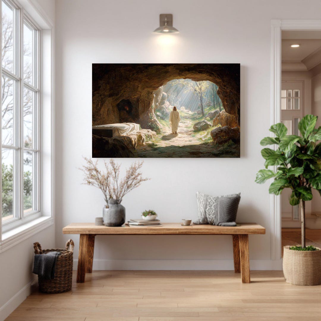Vintage Jesus Resurrection Empty Tomb Canvas Print – Christian Easter ...