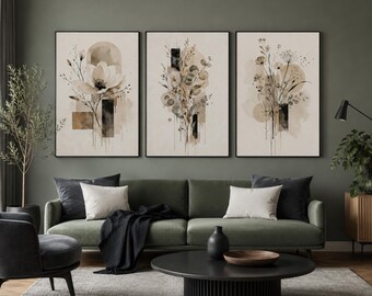 Abstract Magnolia Wall Art Set of 3, Modern Minimalist Wall Decor, Instant Download