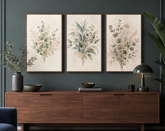 Luxury Eucalyptus Wall Art Set of 3, Printable Living Room Decor, Digital Download
