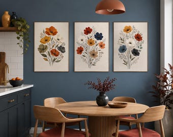 Japandi Abstract Floral Wall Art Set, Modern Botanical Prints, Minimalist Home Decor, Digital Download