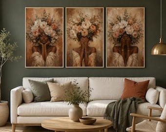 Botanical Woman Floral Art Set – Elegant Feminine Wall Decor Prints (Digital Download)