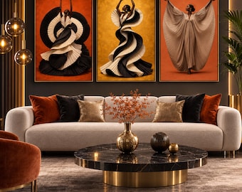 Afrocentric Wall Art Set of 3, African Woman Printable Gallery Wall Decor, Digital Download