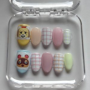 Animal Crossing Inspired Press On Nails | Handmade Gaming Nail Set | Cute Kawaii Press Ons | Reusable Nails | Pastel nail art image 1