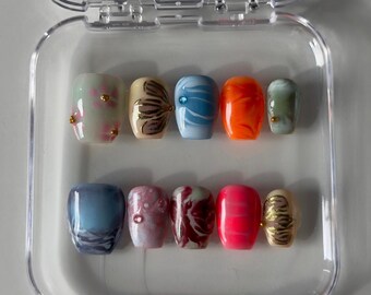 Secret Garden Press On Nails | Handmade Floral Nails | Vintage Inspired Nails | Cottagecore Nails | Artistic Nail Set | Reusable nails