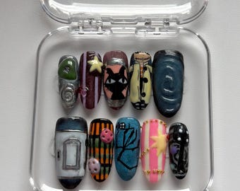 Coraline Inspired Press On Nails | Dark Fantasy Nail Set | Gothic Kawaii Nails | Button Doll Inspired Nails | Handmade Reusable Press Ons