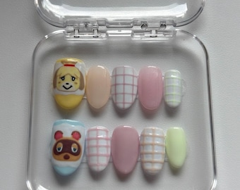 Animal Crossing Inspired Press On Nails | Handmade Gaming Nail Set | Cute Kawaii Press Ons | Reusable Nails | Pastel nail art