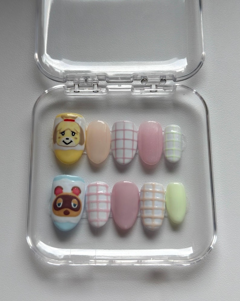 Animal Crossing Inspired Press On Nails | Handmade Gaming Nail Set | Cute Kawaii Press Ons | Reusable Nails | Pastel nail art image 1