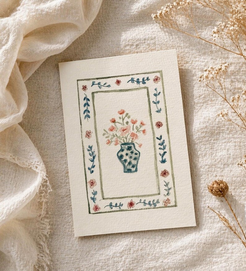 Hand-painted Watercolor Floral Card – Botanical Art Greeting, Mother's ...
