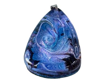 Unique Hand Poured Artisan Colorful Abstract Epoxy Resin Necklace, Blue Teardrop Pendant