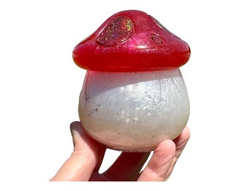 Unique Handcrafted Epoxy Resin Mushroom Jar With Lid, Nature-Inspired Woodland Home Decor, Handmade Toadstool Trinkets Box, Small Storage