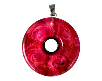 Handmade Epoxy Resin Donut Pendant - Abstract Design with Alcohol Inks - Ultra-Fine Glitter - One-of-a-Kind Artisan Jewelry