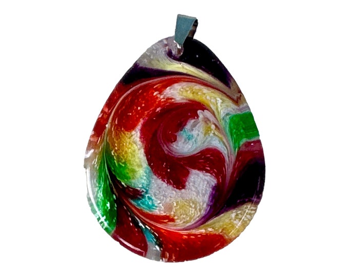 Unique Handmade Colorful Abstract Epoxy Resin Teardrop Pendant Necklace