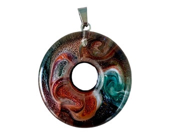 Handmade Epoxy Resin Donut Pendant - Abstract Design with Alcohol Inks - Ultra-Fine Glitter - One-of-a-Kind Artisan Jewelry