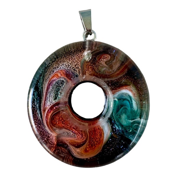 Handmade Epoxy Resin Donut Pendant - Abstract Design with Alcohol Inks - Ultra-Fine Glitter - One-of-a-Kind Artisan Jewelry