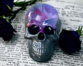 Gothic Skull, Purple, Blue, Pink, Black, Abstract, Epoxy Resin, Alcohol Ink