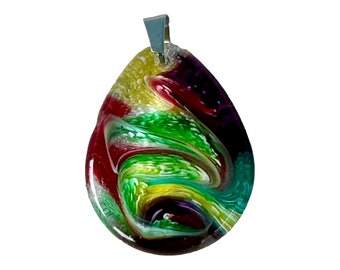 Unique Handmade Colorful Abstract Epoxy Resin Teardrop Pendant Necklace