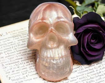 Shimmery White and Copper Gothic Skull, Abstract Epoxy Resin Gothic Decor, One-of-a-Kind Unique Artisan Gift