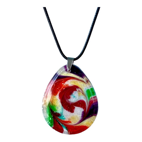 Unique Handmade Colorful Abstract Epoxy Resin Teardrop Pendant Necklace