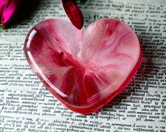 Pink, Red, and White Abstract Epoxy Resin Heart, Girlfriend Gift, Sweetheart,Paperweight, Valentine