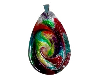 Unique Handmade Colorful Abstract Epoxy Resin Teardrop Pendant Necklace