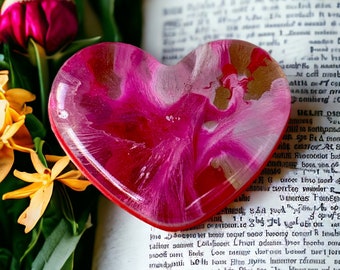 Pink, Red, and Gold Abstract Epoxy Resin Heart, Girlfriend Gift, Paperweight, Sweetheart, Valentine