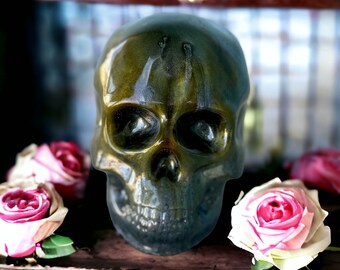 Shimmery Black and Gold Gothic Skull, Abstract, Epoxy Resin, Mica Powders,Gothic Gift