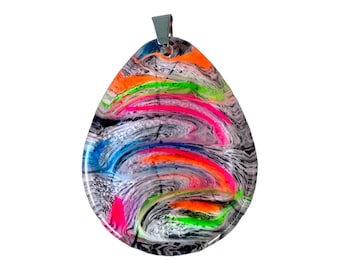 Unique Handmade Colorful Abstract Epoxy Resin Teardrop Pendant Necklace