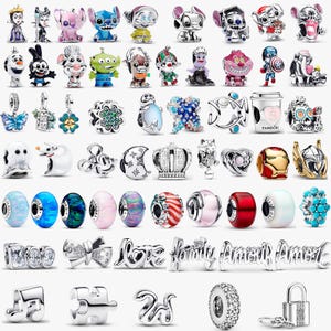 Pandora Armband Charms - Cartoon Charakter Perlen, Anhänger Charms, Murano Glas Zwischenperlen, Sterling Silber Herz/Familie Charms