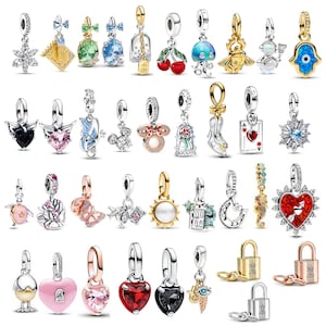 Charm in argento sterling 925 a tema romantico naturale / Compatibile con bracciali Pandora / Perline pendenti in cristallo smaltato / Regalo di gioielleria per donna