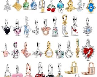 Charm in argento sterling 925 a tema romantico naturale / Compatibile con bracciali Pandora / Perline pendenti in cristallo smaltato / Regalo di gioielleria per donna
