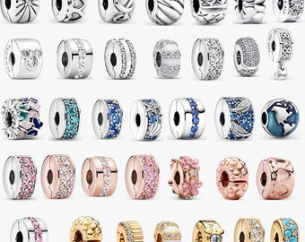 Charm con cierre compatible con Pandora: separadores de circonitas esmaltadas en plata de ley 925, cierre de corazón de oro rosa, un regalo perfecto para ella.