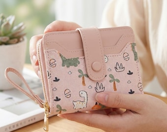 Minimalist Dino Wallet For Women RFID Short Card Holder Coin Purse Gift For Girls