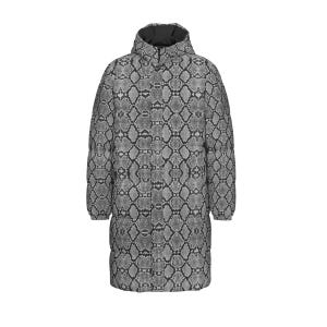 Gray Snakeskin Puffer Coat, Snake Print Winter Jacket, Long Python Coat, Maximalist Animal Print Statement Outerwear