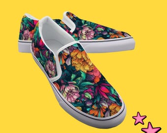 Neon Garden Sneakers, Colorful Floral Shoes, Maximalist Streetwear, Bold Pattern Sneakers, Statement Fashion Shoes