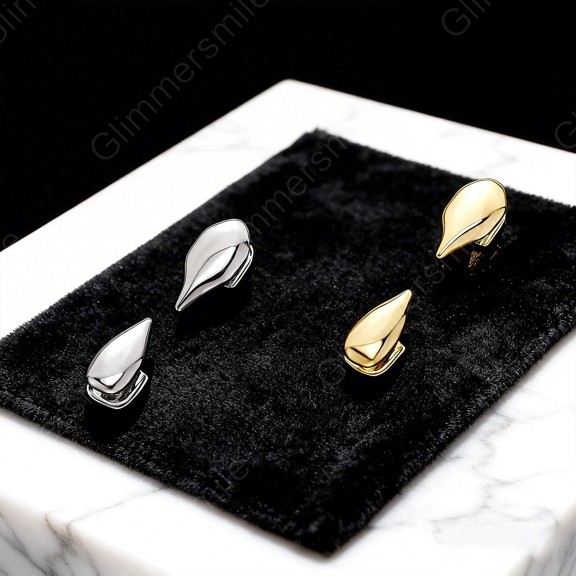 Gold Single Vampire Fang Grillz, 14K Plated Pointed Canine Caps, Hip ...