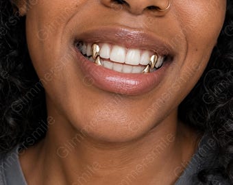 Grillz en forme de croc de vampire plaqué or 14 carats, bijou de bouche hip-hop, unisexe, or et argent, accessoire tendance pour les festivals