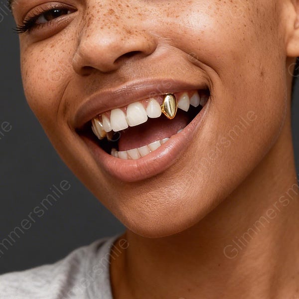 Gold Single Vampire Fang Grillz, 14K Plated Pointed Canine Caps, Hip Hop Mouth Jewelry, Unisex Fake Gold Fangs, Trendy Festival Accessories