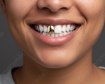 Minimalist Single Tooth Grillz 14K Gold Plated Single Tooth Grillz, Smooth Silver Tooth Cap, Minimalist Hip Hop Mouth Jewelry, Women