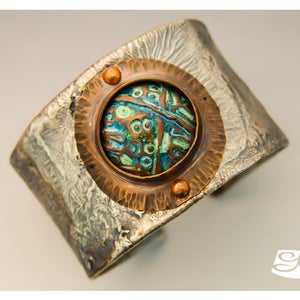 Reticulate silver over copper cuff with foldformed cabochon DIY PDF Tutorial