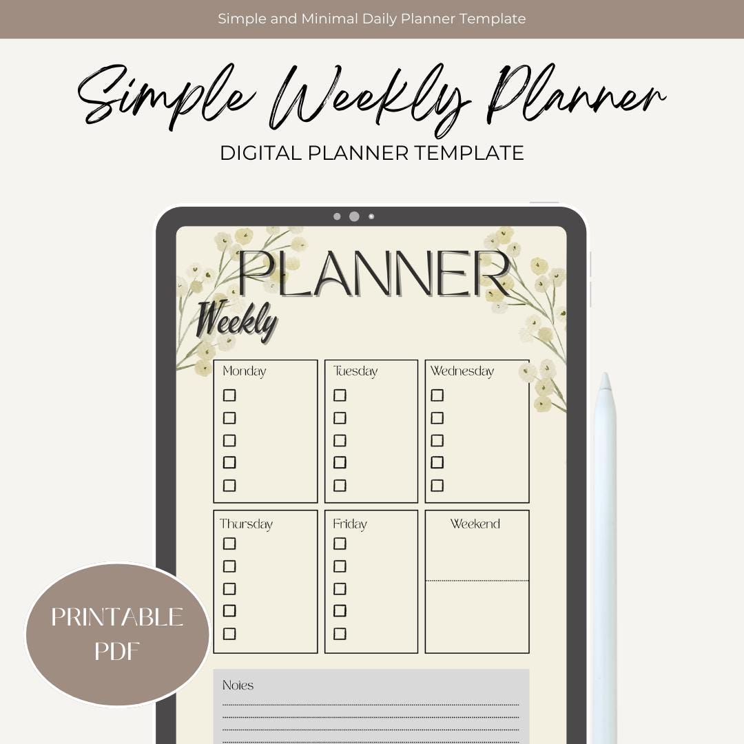 Minimalist Weekly Planner Printable / PDF Planner / Productivity ...