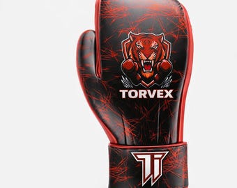 プレミアムボクシンググローブ レッド/ブラック – TORVEX タイガーデザイン – スパーリング トレーニング ファイトギア