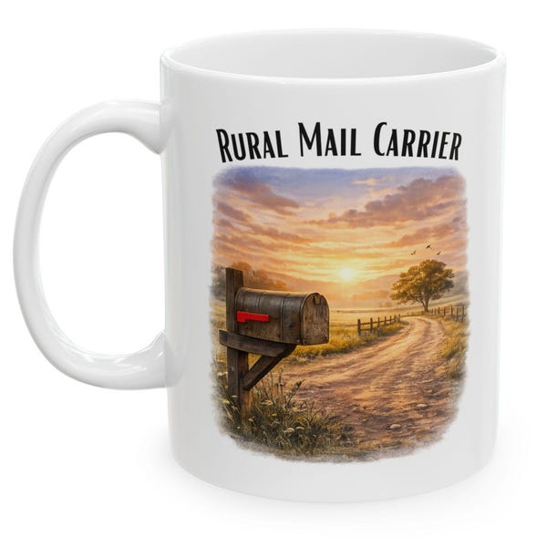 Rural Mail Carrier Mug | Country Sunrise Mailbox Scene, Route Life Coffee Cup