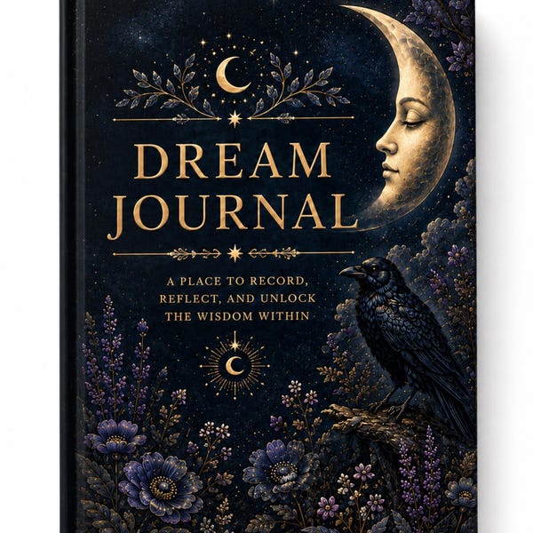 Dream Journal Hardcover | Celestial Moon Raven Journal | Dream Diary | Guided Reflection Notebook | Gothic Moon Journal Gift