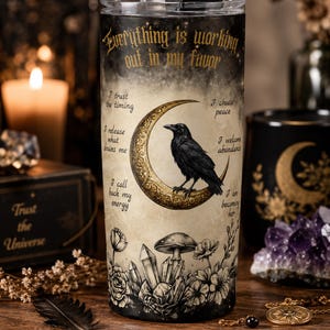 20 Unzen alles funktioniert zu meinen Gunsten Manifestation Becher | Krähe Positive Affirmation Tasse | Spirituelles Geschenk für Sie | Selbstliebe Geschenk