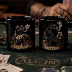 Gothic Krähe Poker-Tasse | Vintage Kasino Papa Geschenk, Dark Humor Kaffeetasse